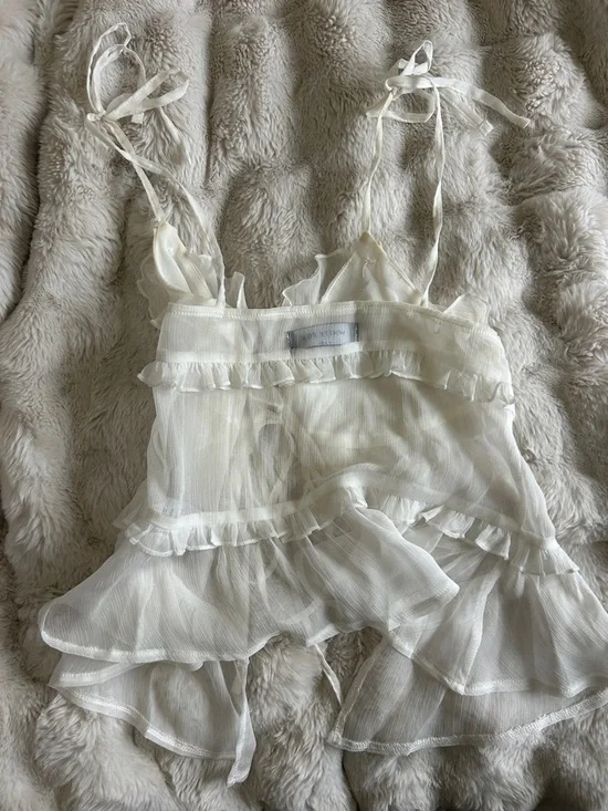 White Fox Boutique Sheer Ivory Ruffle Tie-Front Cami - Picture 4 of 5